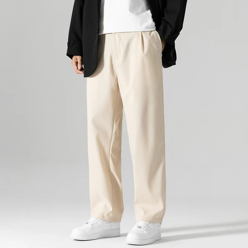 HEARUJOY  -  Autumn Men's Business Casual Suit Pants Summer Casual Long Wide Leg Dress Pants Men's Elastic Straight Office Formal Trousers
