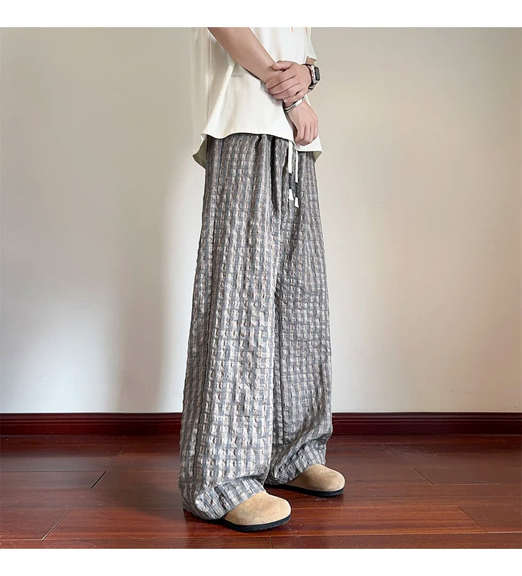 HEARUJOY  -  American Men Thin Pants for Men 2025  Summer plaid  Sweatpants Straight Loose Sports Casual Trousers