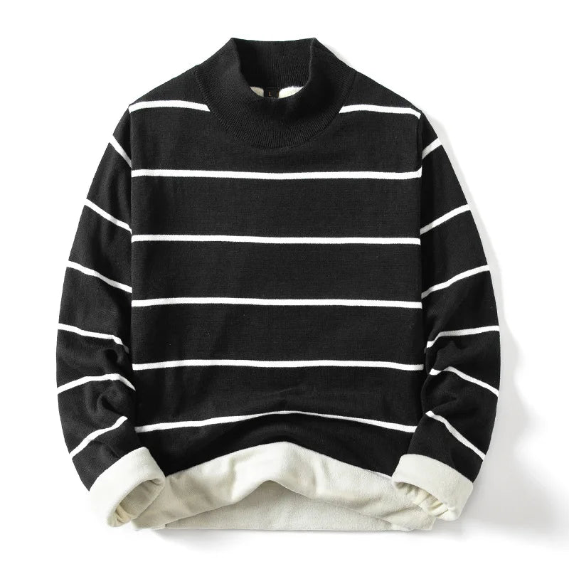 HEARUJOY  -  Fashion Pullover Navy Black Striped Knitted Sweater Men Women's Autumn Winter Round Neck Casual Korean Trend Cotton Clothing