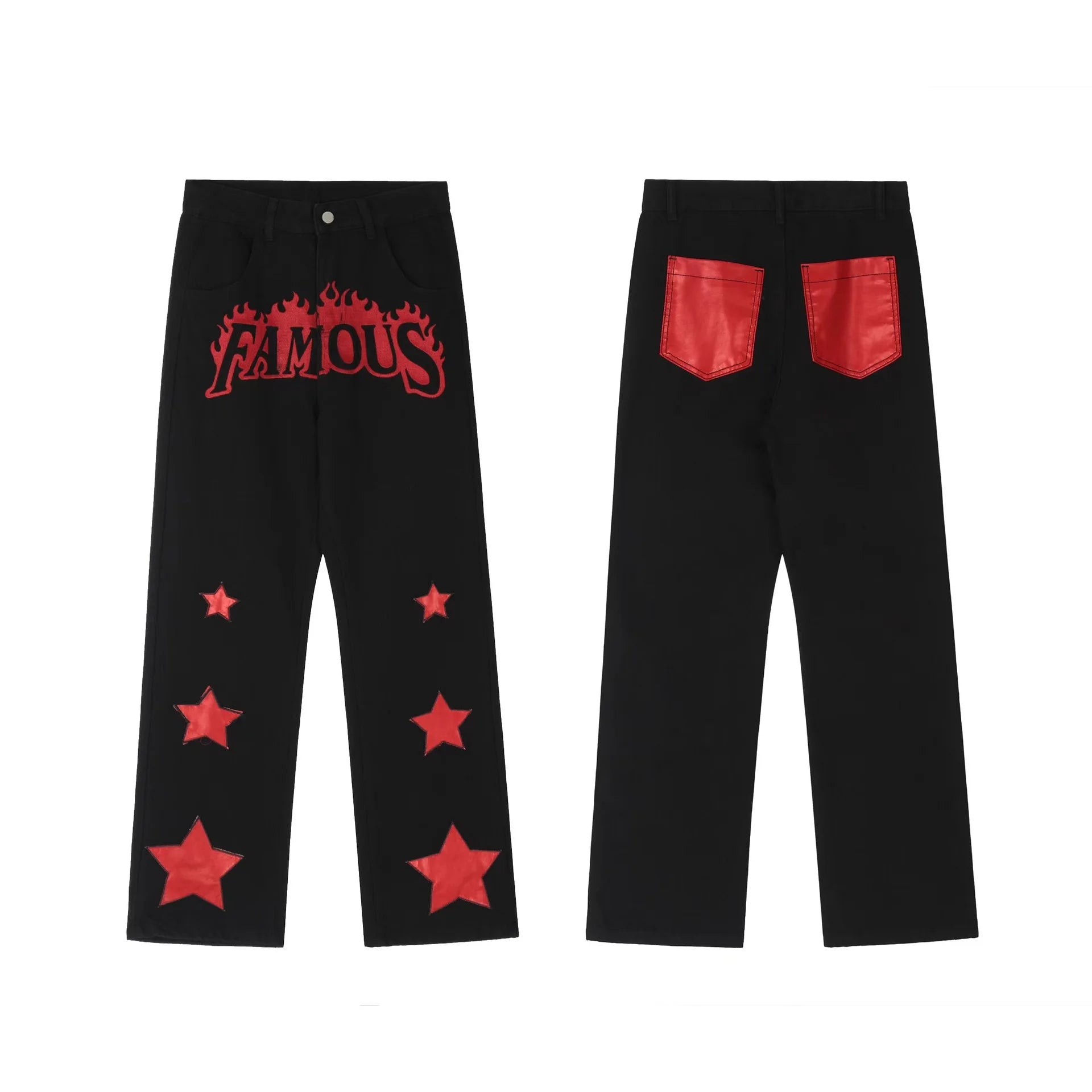 Hearujoy Y2K Jeans Men Embroidery Denim Pants Star Red Print Black Trousers Male Streetwear Hip Hop Casual Vintage Plus Size 4XL