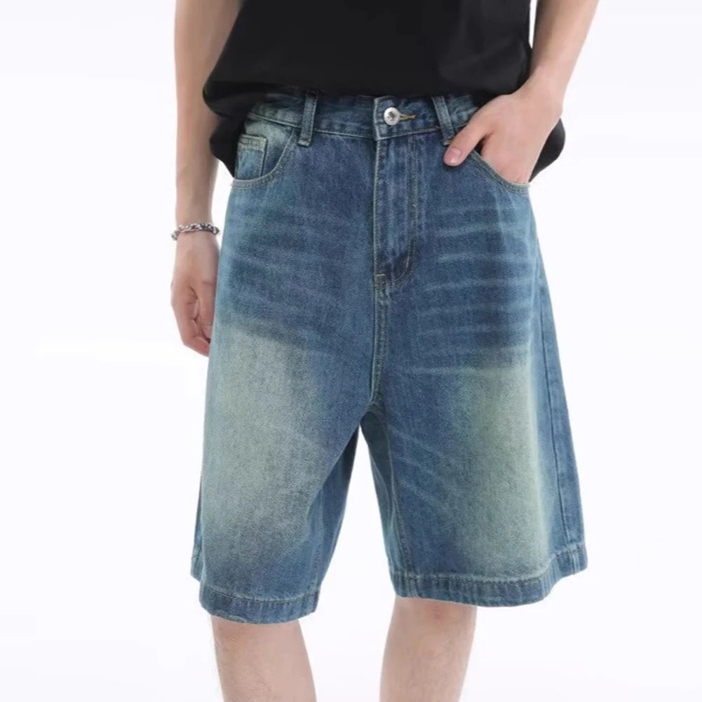 HEARUJOY  -  2XL Retro Loose Shorts Mens Retro Loose Jeans Trendy Basic Pants All Seasons Wear Solid Color Design Comfortable Fit