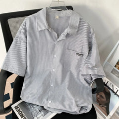 HEARUJOY  -  Japanese Striped Fashionable Short-sleeved Shirt Men Summer Thin Fashion Loose and Versatile Student Casual Shirt Aesthetic
