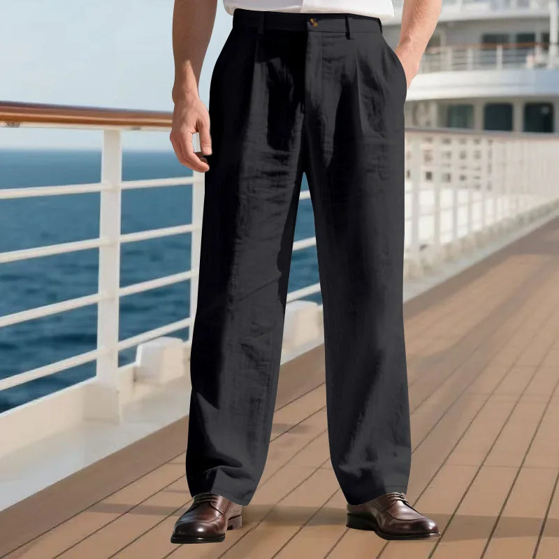 HEARUJOY  -  Autumn European and American Linen Men's Casual Loose Business Suit Trousers