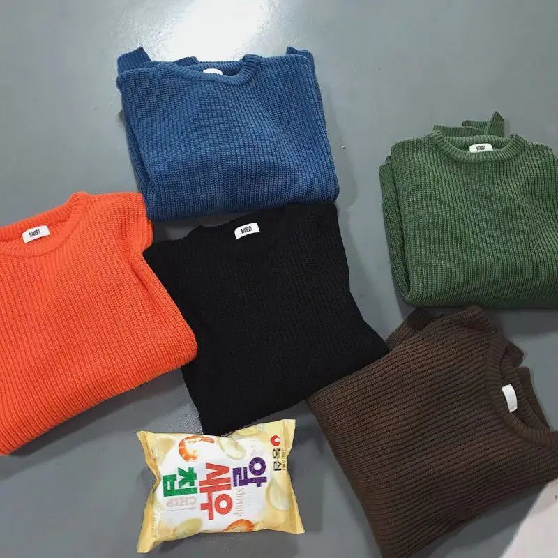 HEARUJOY  -  Korean Fashion Sweaters Men Autumn Solid Color Wool Sweaters Slim Fit Men Streetwear Mens Clothes Knitted Sweater Men Pullovers