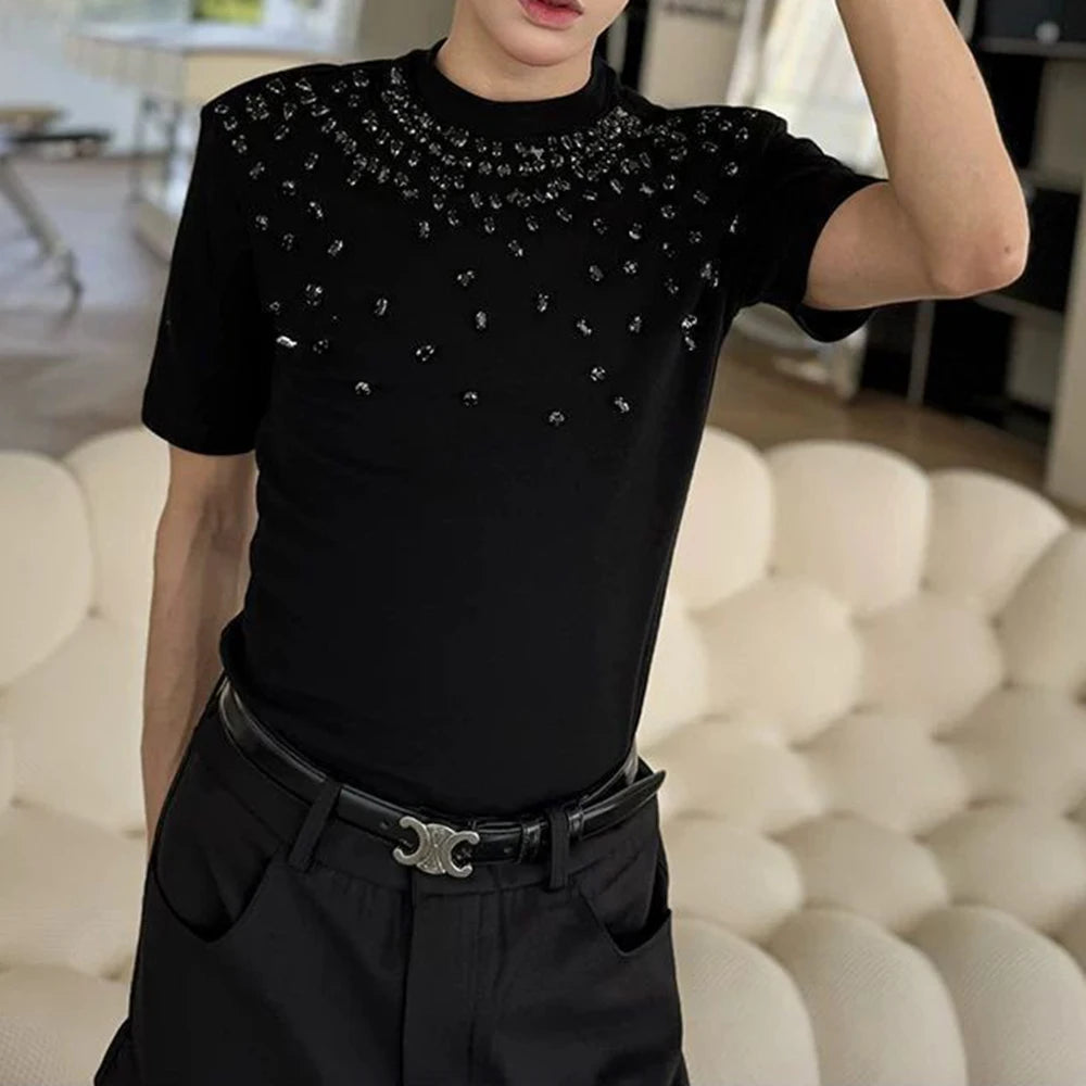 HEARUJOY  -  Y2k Diamond-Studded Slim Casual T-Shirt Genderless Streetwear Fashion Niche All-Match Youth Short-Sleeved Top Unisex