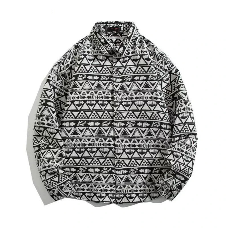HEARUJOY  -  Cuban Colored Numb Ethnic Style Shirt Men Weaving and Embroidered Spring and Autumn Retro Hong Kong Style Shirt Jacket