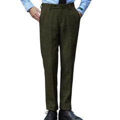 HEARUJOY  -  Autumn Winter Men's Vintage Wool Suit Pant Herringbone Pattern Straight Trousers British Style Business Casual Italian Pants