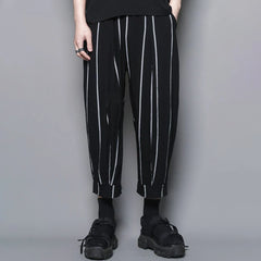 Hearujoy Men Casual Pants Striped Drawstring Streetwear Joggers Pockets Harem Trousers Loose Fashion Cropped Pants Man Clothes Pantalones