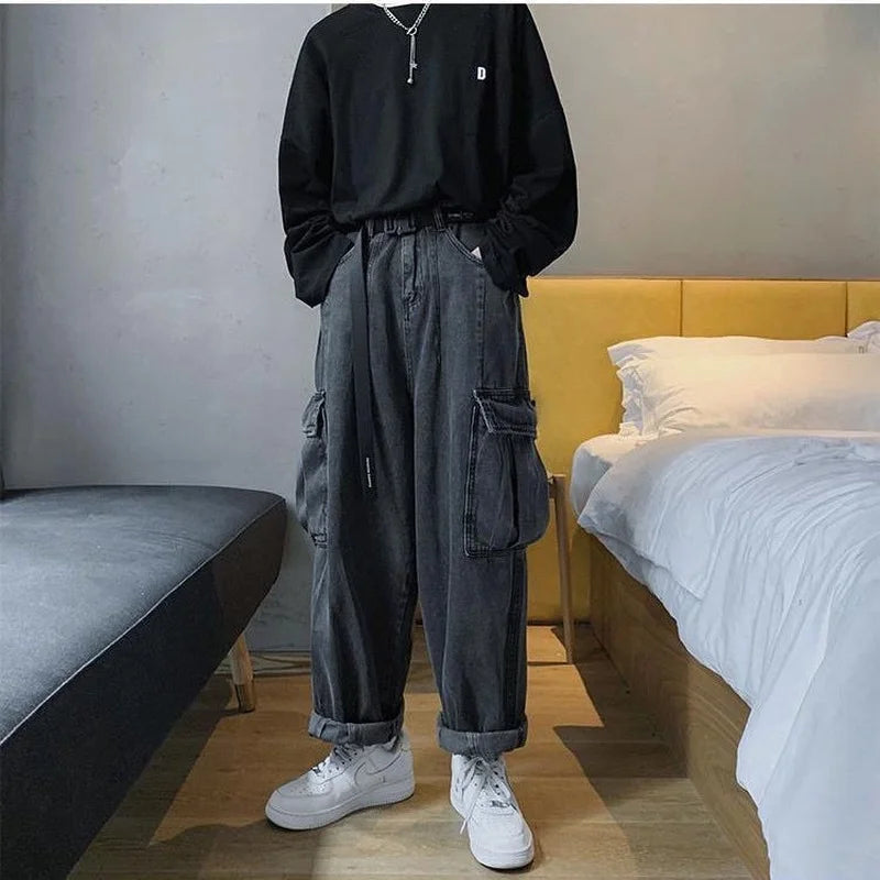 Hearujoy Baggy Jeans Trousers Male Denim Pants Black Wide Leg Pants Men's Jeans Loose Casual Korean Streetwear Hip Hop Harajuku