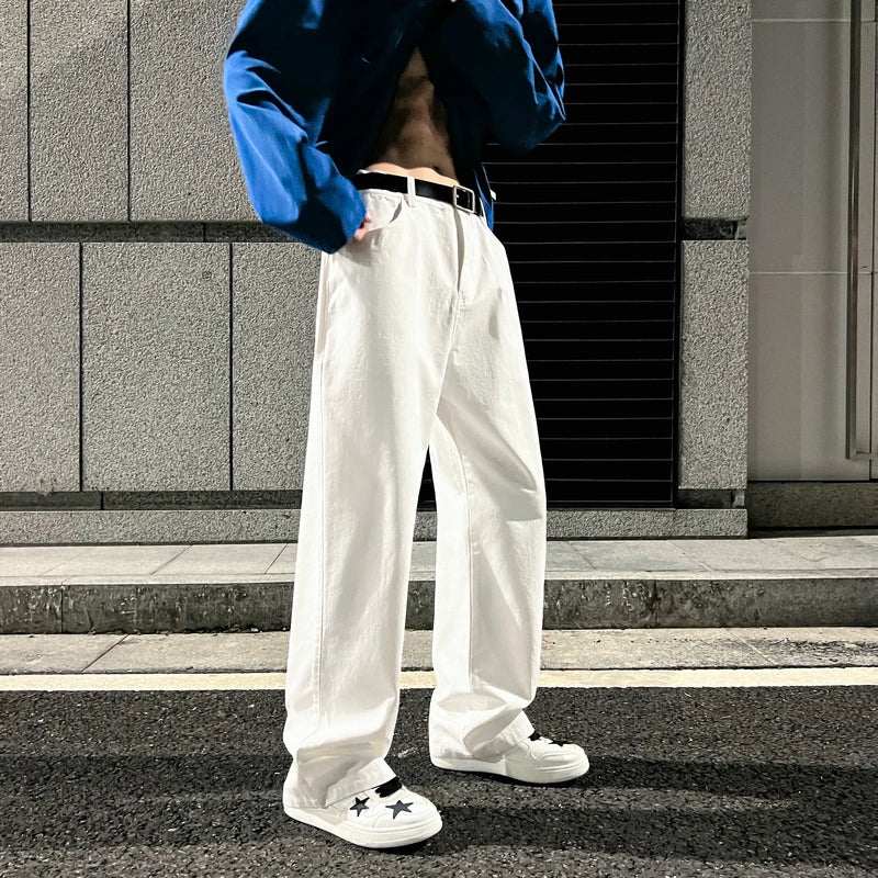 Hearujoy Spring Cotton Casual Pants Men Fashion Multicolor Wide Leg Pants Men Streetwear Loose Hip Hop Straight Pants Mens Trousers M-2XL