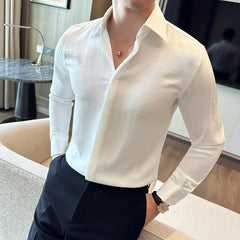 HEARUJOY  -  Spring Summer Men Smart Casual Black Shirts Fashion Men High Quality Striped Shirts Male Formal Party Wedding Blouse