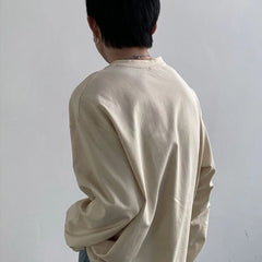 HEARUJOY  -  Mens T-Shirt Side Placket Casual T-Shirt Autumn Streetwear Personality Niche Versatile Long-Sleeved Top Men'S Clothing