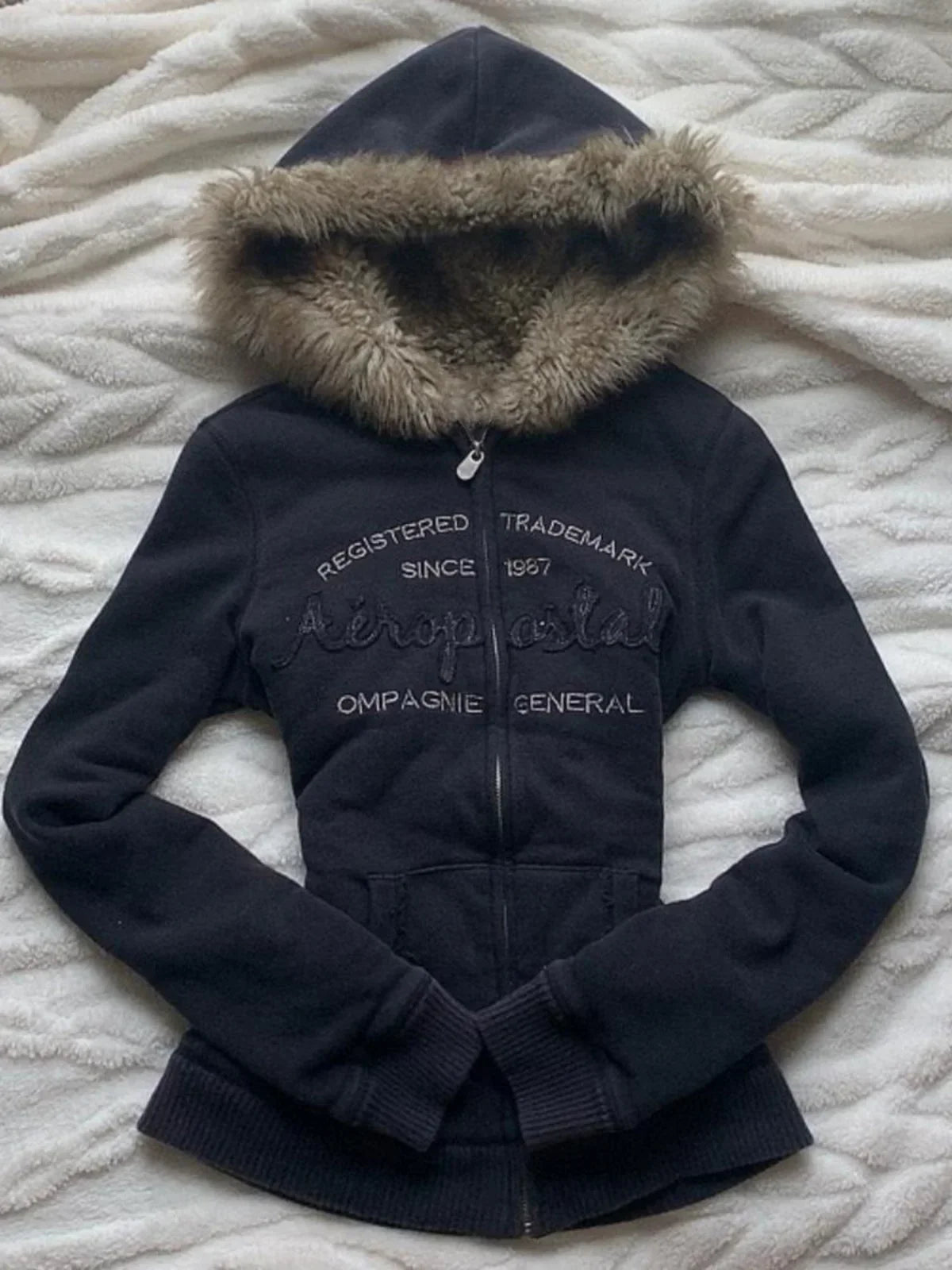 Hearujoy Y2K Retro Harajuku Embroidered Letters Velvet Zipper Hoodie Women's Winter New American Fashion Street Trend Slim Jacket