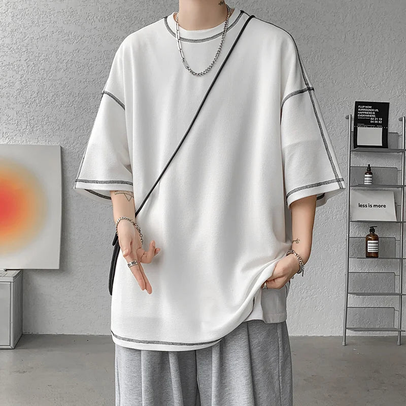 HEARUJOY  -  Summer Short Sleeve T-shirt Men Fashion Casual White Oversized T Shirt Men Streetwear Hip Hop Loose O-Neck Tshirt Mens Top S-2XL