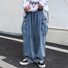 Hearujoy Baggy Jeans Trousers Male Denim Pants Black Wide Leg Pants Men's Jeans Loose Casual Korean Streetwear Hip Hop Harajuku