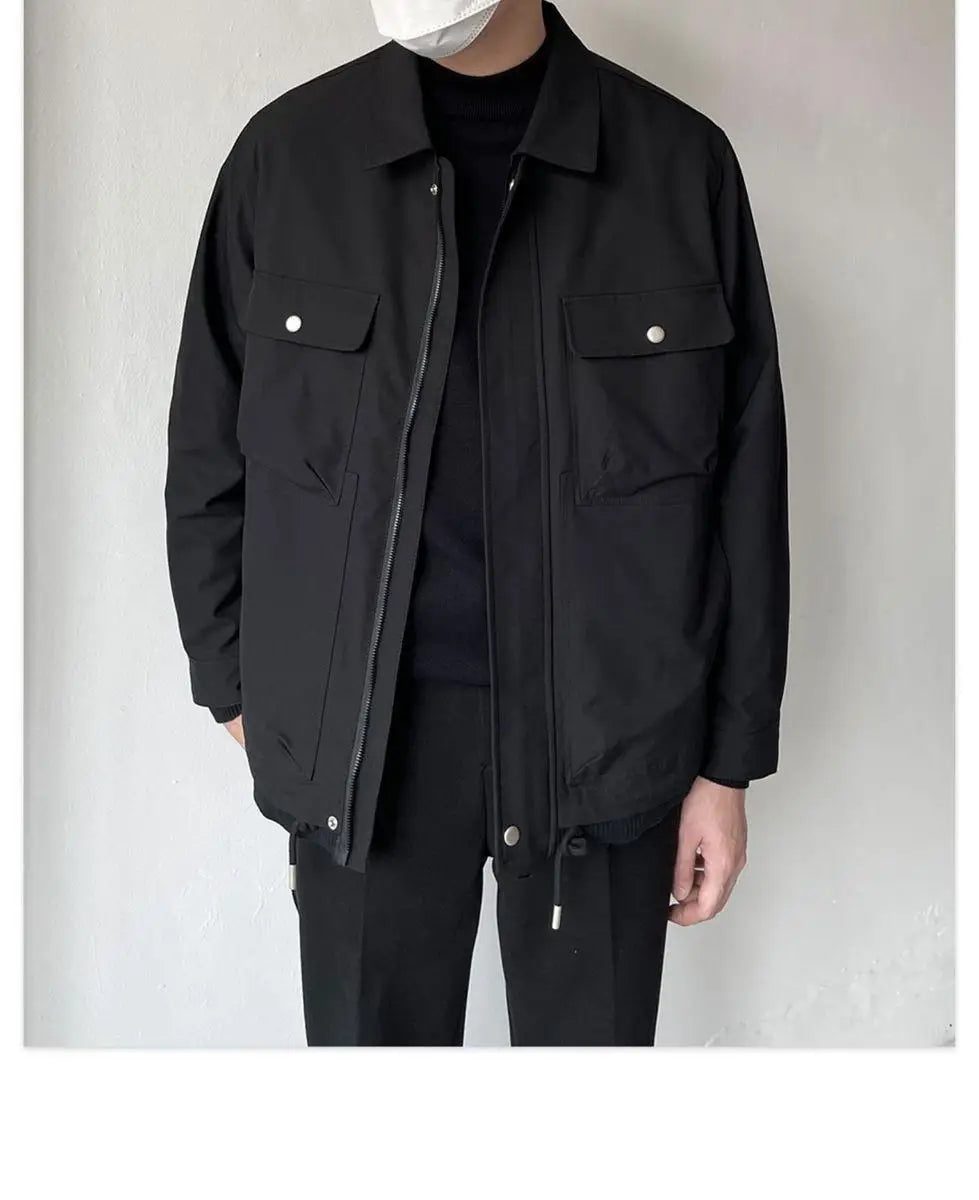 HEARUJOY  -  Lapel men's spring and autumn casual workwear Korean style fashion black short