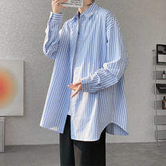 HEARUJOY  -  Striped Shirt Men Oversized Fashion Society Mens Dress Shirt Korean Loose Long Sleeved Shirt Mens Casual Shirts Large Size 5XL