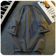 HEARUJOY  -  Texture Ice Silk Workwear Suits Men Short sleeve Shirt And Shorts Two-piece Set Summer Cool Quick Drying Loose Outfits Oversize