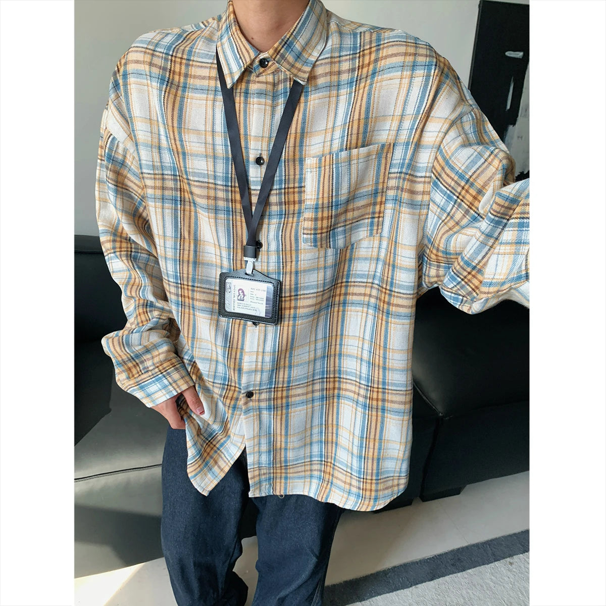 HEARUJOY  -  New Arrival Mens Plaid Shirt Long Sleeve Casual Shirts Dress Shirt Classic Shirts Tops Blouse Male Clothes Outerwear