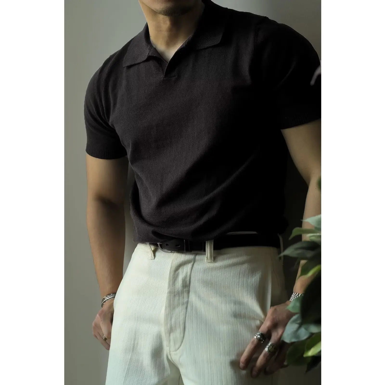 HEARUJOY  -  Summer Men Solid Zipper Knitted Polo Shirt Streetwear Fashion Male Clothes Lapel Slim Basic Business Casual Short Sleeve Tops