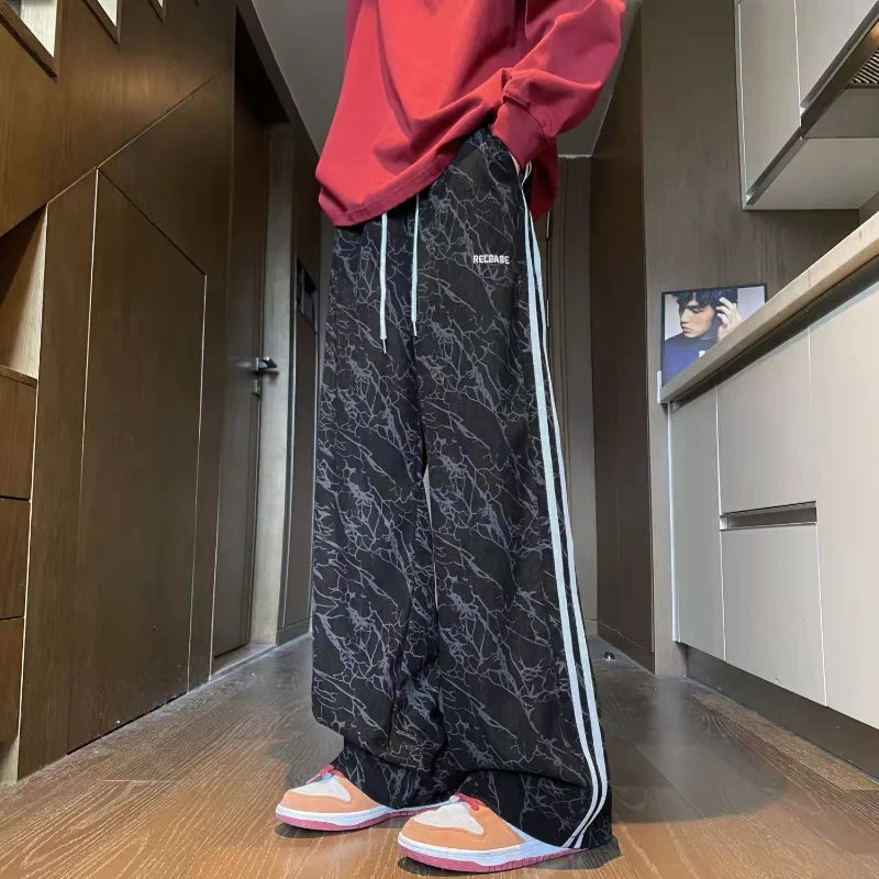 HEARUJOY  -  Corduroy Men's Spring and Summer American High Street Trendy Brand Straight Sports Striped Trousers