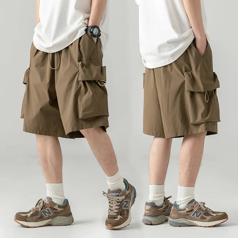 Hearujoy Khaki Cargo Shorts Men Techwear Korean Casual Pants Male Jorts for Men Summer Loose Japanese Streetwear Hip Hop Pocket