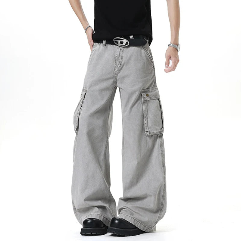 HEARUJOY  -  New Summer Men's Pant Solid Color Washing American Style Lager Multi-pocket Cargo Trousets Wide Leg Male Bottom 2025 9W3478
