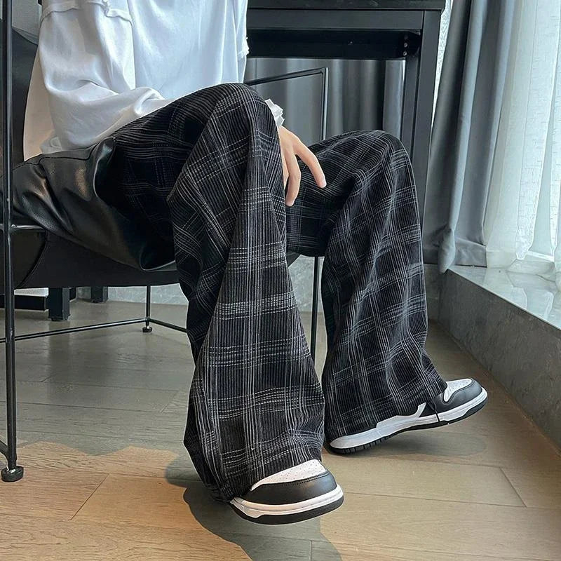 Hearujoy Check Trend Plaid Baggy Trousers For Men Loose Classic Korean Style Designer Clothes Big Size Harajuku Fashion Casual Pants Man