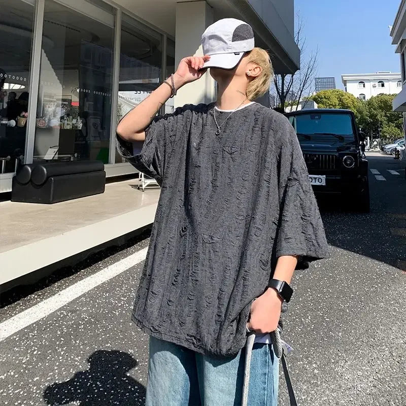 HEARUJOY  -  Man Tee Shirts American Style Plain Cotton T Shirt for Men Oversized Ordinary Aesthetic Clothing Summer Original Party Kpop Top