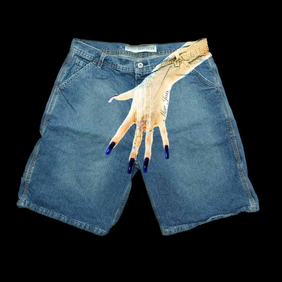Hearujoy Harajuku Y2K Gothic Sweatpants Pants Mens Palm Print Graphic Streetwear Retro Blue Baggy Denim Gym Shorts Shorts Men Clothing