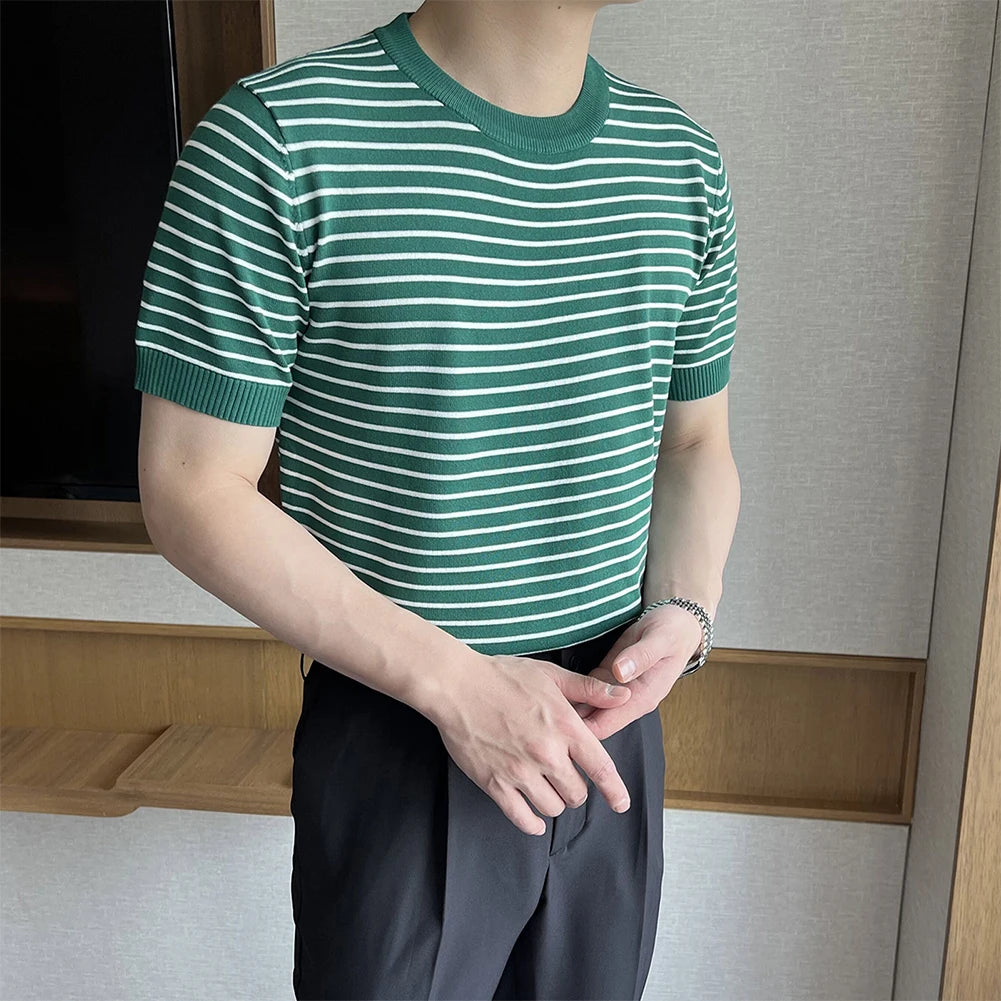 HEARUJOY  -  Crew Neck Blouse Men Korean Style T-shirt Applicable Gender Men Brand New Condition Korean Style Fashion Summer Casual Outfit