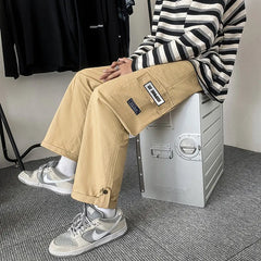 HEARUJOY  -  Spring Autumn Casual Print Patchwork Cotton Wide Leg Pants Man Loose Y2k Pocket Hip Hop Cargo Straight Male Trousers Streetwear
