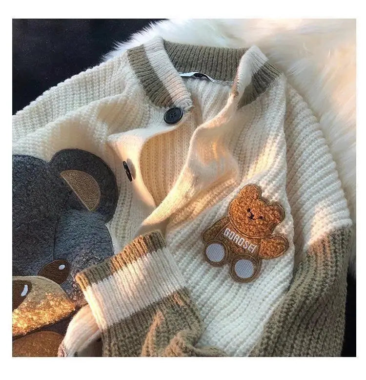 HEARUJOY  -  Bear Cardigan Sweater Men Women Design Knitted Sweater Lazy Couple Jacket Trendy