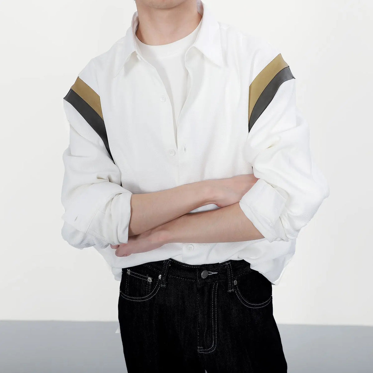 HEARUJOY  -  Design Sense Unique Patchwork Black Long Sleeve Trendy Brand Loose American Stylish Men's Shirt Coat