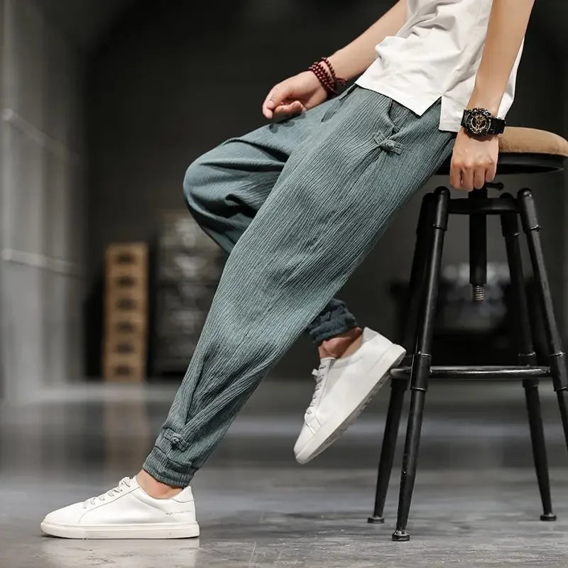 Hearujoy Linen Baggy Wide Male Trousers Summer Thin Loose Men's Casual Pants Harem Streetwear Promotion Hot Original Clothing Aesthetic