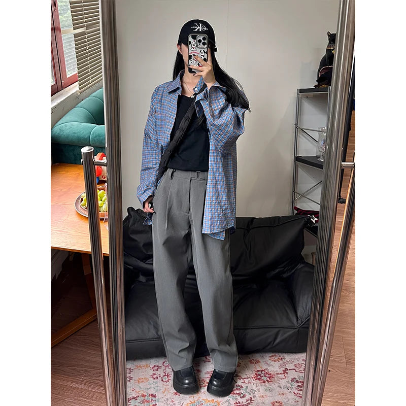HEARUJOY  -  Gray Suit Pants Men Oversized Social Mens Black Dress Pants Korean Loose Wide Leg Pants Mens Office Formal Trousers M-3XL