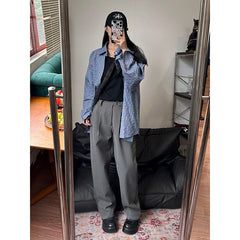HEARUJOY  -  Gray Suit Pants Men Oversized Social Mens Black Dress Pants Korean Loose Wide Leg Pants Mens Office Formal Trousers M-3XL