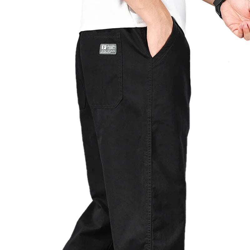 HEARUJOY  -  Big Size Men's Casual Cotton Pants Relaxed Fit Long Trousers Elastic Waist Drawstring Sweatpants Mens Jogger Pants Summer Spring