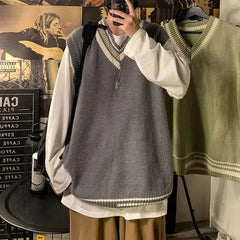 HEARUJOY  -  Lazy Style V-Neck Knitted Sweater Vest Top for Men And Women Spring Autumn College Style M to XXL Sizes Available