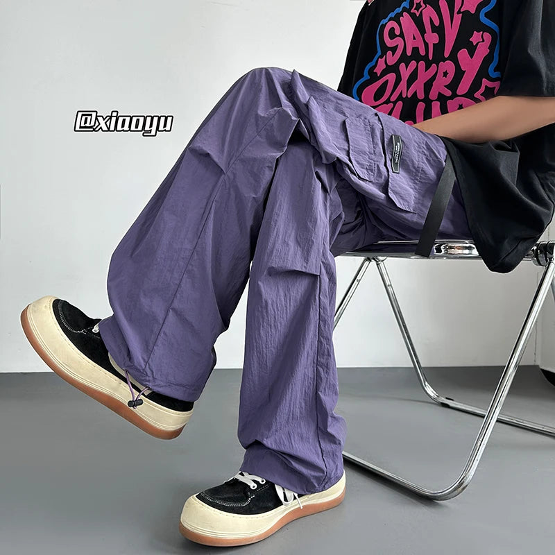 HEARUJOY  -  Streetwear Spring Summer Casual Men Trousers Solid Color Harajuku Lightweight Cargo Pants Fashion Straight Men's Pants