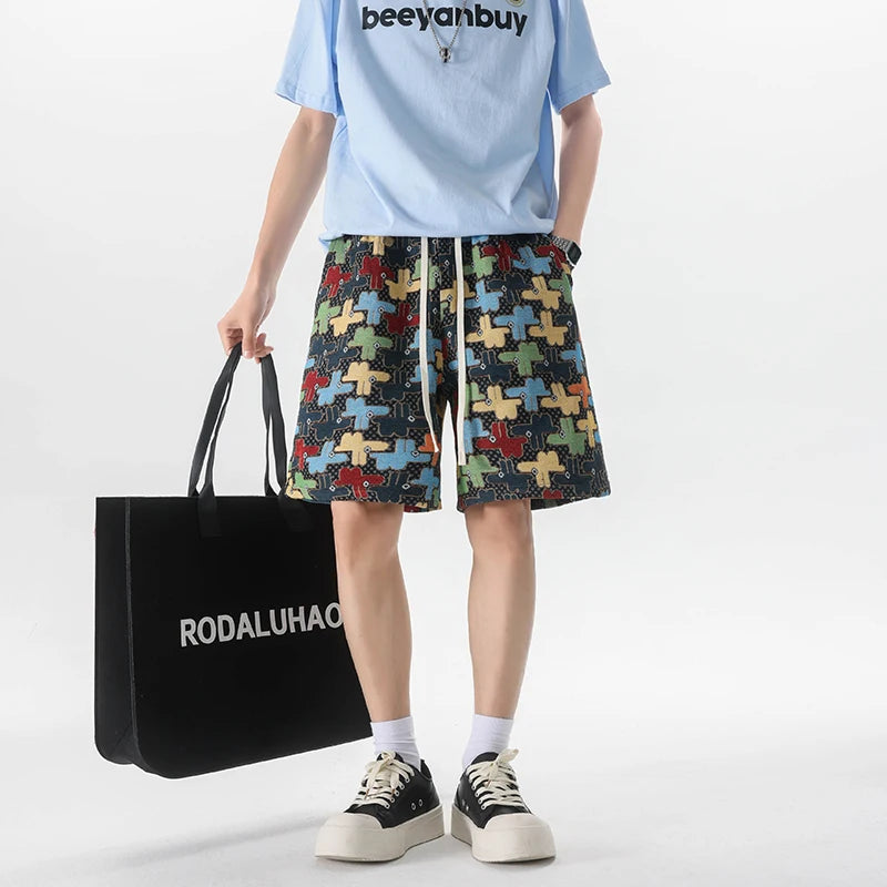 HEARUJOY  -  Summer Men Shorts Harajuku Casual Print Short Pants Beach Shorts patchwork Print Sports shorts Five Points Shorts