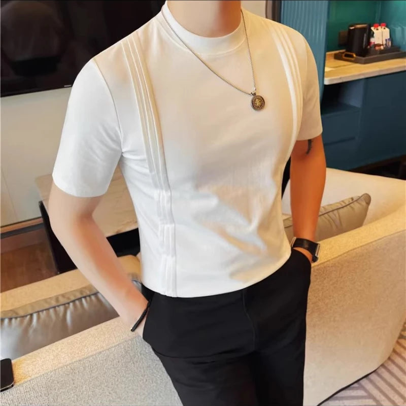 HEARUJOY  -  69% Cotton Stretch Men's T-Shirt - Breathable Modern Fit with Vertical Seam Detail, Timeless Casual Top for Everyday Comfort