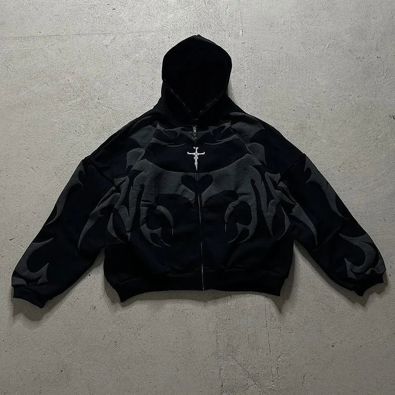 HEARUJOY  -  New Fashionable Mens Baggy Hooded Sweatshirts 2025 Autumn Streetwear Vintage Jacquard Hoodies For Men Outdoor Casual Hoodie Top