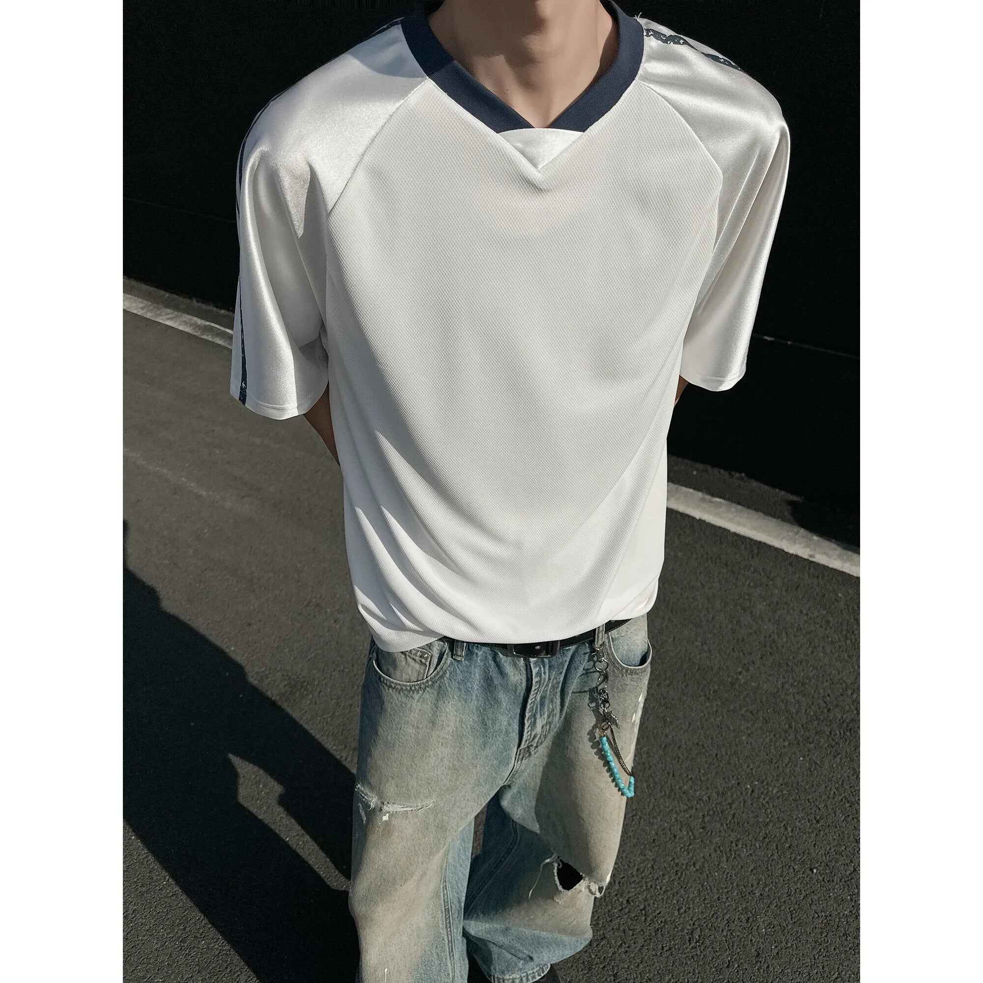 HEARUJOY  -  Summer Short Sleeved T-shirt Men Oversized Casual V-neck T Shirt Men Streetwear Korean Loose Pullover T Shirt Mens Top M-3XL