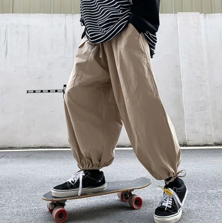 HEARUJOY  -  Solid Color Loose Thin Men's Casual Wide-leg Pants Summer High Quality Slacks Fashion 2025 Cotton Xxxl Y2k Male Cropped Trousers