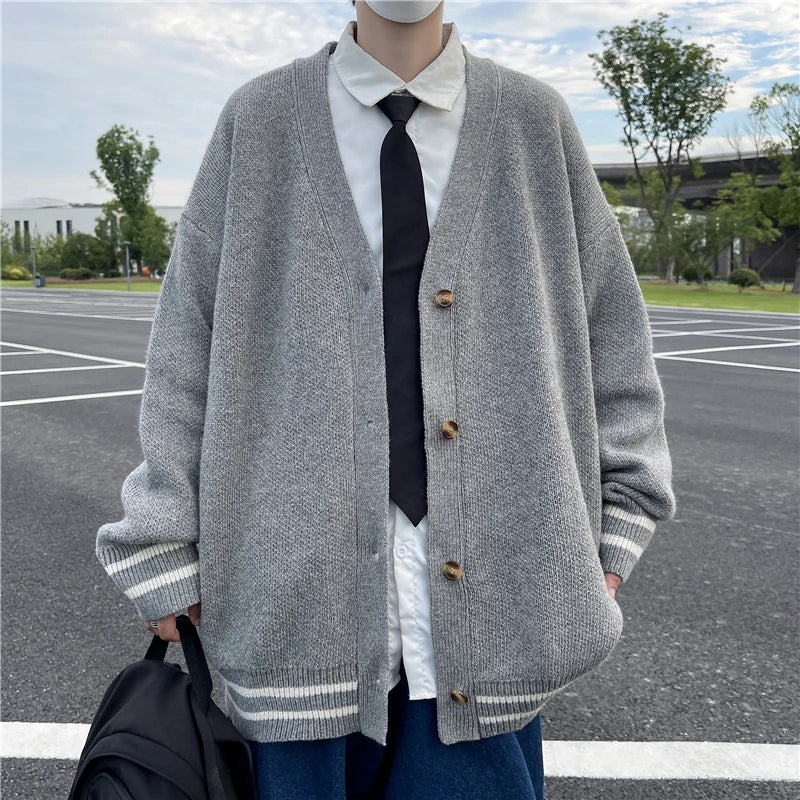 Hearujoy 2024 British Retro Cardigan Sweater New Korean Harajuku Academic Knitted Sweater Pullover Hip Hop Streetwear Loose Knitwear Tops