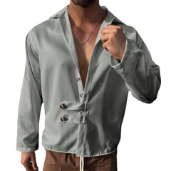 HEARUJOY  -  Men's Spring and Autumn Long Sleeve T-shirt Casual Loose Cardigan Lapel Button Down Shirt