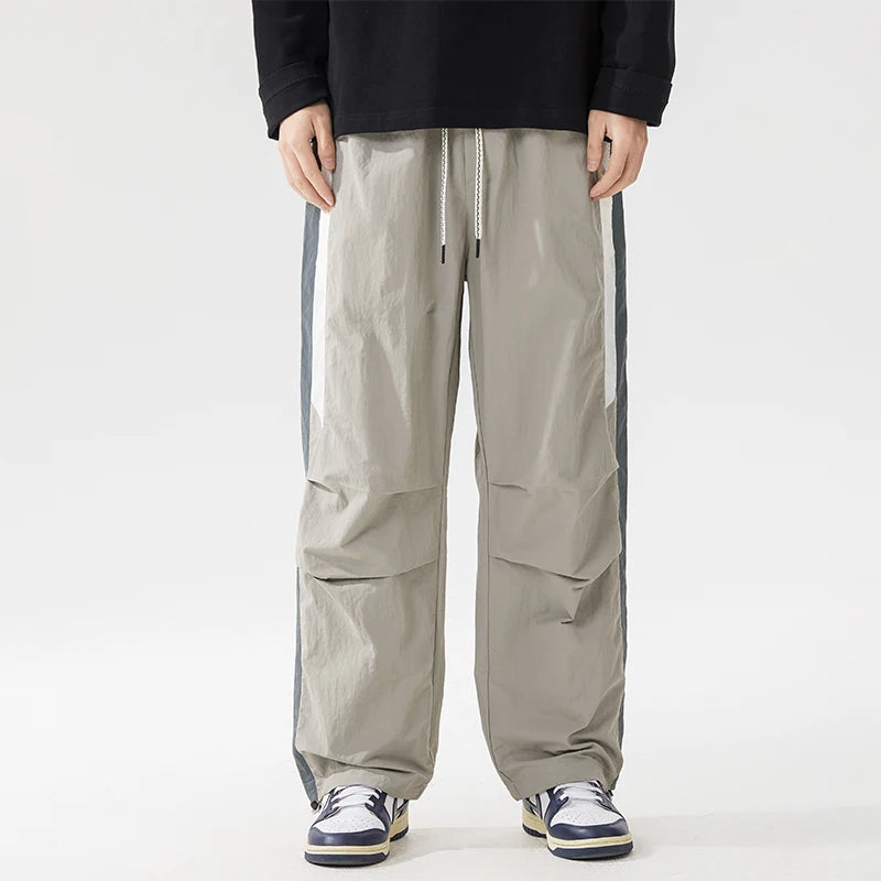 HEARUJOY  -  Spring Summer Men's Trousers New Fashion High Street Color Striped Pockets Drawstring Daily Commute Casual Loose Wide Leg Pants