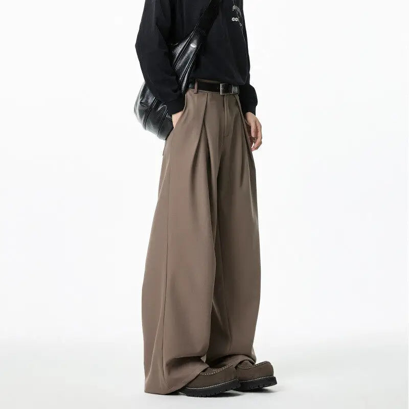 HEARUJOY  -  Brown Suit Pants Men Fashion Society Mens Black Dress Pants Korean Loose Wide Leg Pants Mens Office Formal Trousers Plus Size
