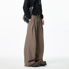 HEARUJOY  -  Brown Suit Pants Men Fashion Society Mens Black Dress Pants Korean Loose Wide Leg Pants Mens Office Formal Trousers Plus Size